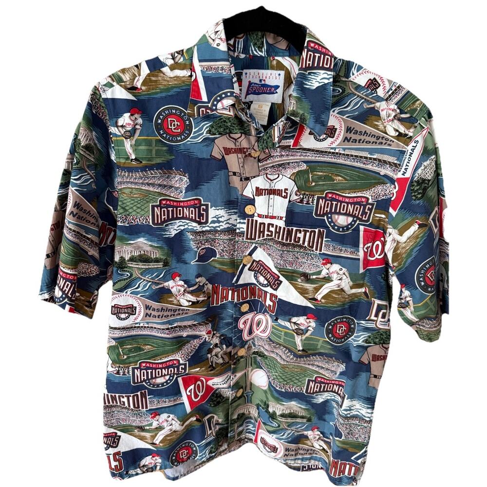 Reyn Spooner Men's Washington Nationals Aloha Hawaiian Blue Baseball Shirt Small